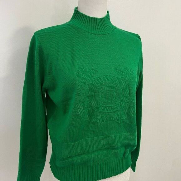 Sweaters - Crossed Double Anchors Embossed Emblem on Women’s Green Mock Turtleneck Sweater